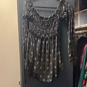 Free People Black Floral Blouse